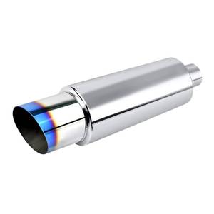 lot 3435 image: EVIL ENERGY Exhaust Muffler,Stainless Steel Exhaust Tip,Universal 14.6 Length (Burnt,2in Inlet 3in Outlet) - Retail $37in