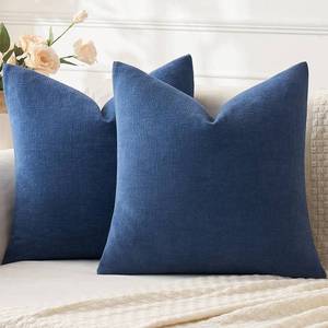 lot 4057 image: MIULEE Navy Blue Couch Pillow Covers 18x18 Inch, Set of 2 Soft Chenille Decorative Square Summer Throw Pillow Covers Farmhouse for Sofa Living Room Bed - Retail $10