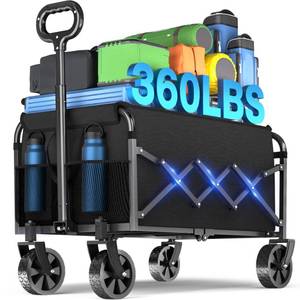 lot 15935 image: Wagons Carts Foldable, Collapsible Folding Wagon, Portable Folding Wagon Cart with Wheels, Outdoor Utility Carts for Groceries, Camping, Sports, Shopping, Black - Retail $36