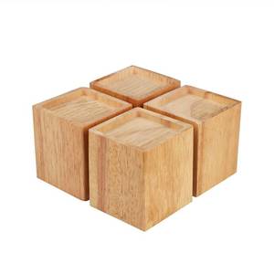 lot 15939 image: GNIEMCKIN Set of 4 Wood Bed Risers, 4 Inch High, Natural Wood Furniture Lifters, Heavy Duty Sofa risers for Sofa, Bed, Chair, Table - Retail $35