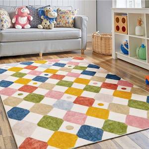 lot 15943 image: jinchan Area Rug 4x6 Kids Washable Indoor Floor Cover Non-Slip Modern Soft Rug Elementary School Classroom Colorful Diamond Carpet for Nursery Playroom Daycare Bedroom Living Room Circus on Cream - Retail $53