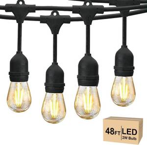 lot 15950 image: Svater 48 FT Outdoor String Lights 2W, Commercial Grade Patio Light with 15 pc Edison Shatterproof Bulbs, IP65 Waterproof LED Hanging Lighting for Bistro Cafe Market Outside Backyard, Warm White 2700K - Retail $40