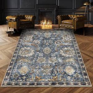 lot 15951 image: RUGSURE Washable Area Rugs - Perfect for Living Room, Bedroom, Kids Room, Nursery - Stain and Water Resistant Non-Slip, Pet and Child Friendly, Vintage Tribal Area Rugs (Navy, 4 x 6) - Retail $30