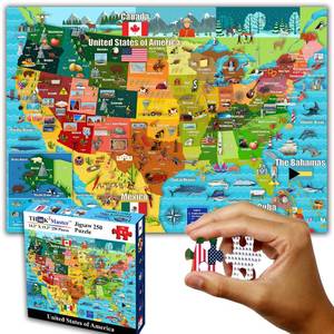 lot 15962 image: Think2Master United States Map 250 Pieces Jigsaw Puzzle Fun Educational Toy for Kids 8-10 10-12, School and Families. Great Gift for 8 to Stimulate Learning of USA. Size 14.2� X 19.3� - Retail $19