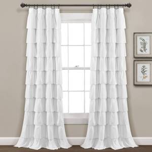 lot 15965 image: Lush Decor Ruffle Window Curtain - Vintage Chic Farmhouse Style Panel for Living, Dining Room, Bedroom (Single), 50�W x 84L, White - Retail $28in