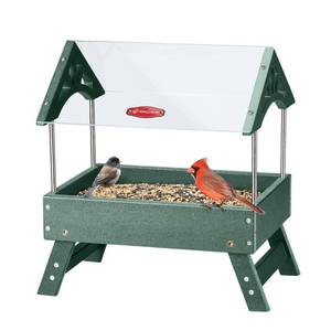lot 15988 image: Kingsyard Ground Bird Feeder for Outdoors - Recycled Plastic Platform Feeder for Wild Birds, Rainproof Squirrel Feeders, 5 LBS Large Capacity, Green - Retail $50