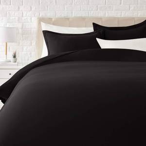 lot 15990 image: Amazon Basics Lightweight Microfiber 3-Piece Duvet Cover Set with Zipper Closure, FullQueen, Black, Solid - Retail $20
