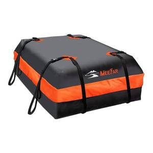 lot 15998 image: MeeFar Car Roof Bag XBEEK Rooftop top Cargo Carrier Bag Waterproof 15 Cubic feet for All Cars withWithout Rack, Includes Anti-Slip Mat, 8 Reinforced Straps, 6 Door Hooks, Luggage Lock - Retail $110