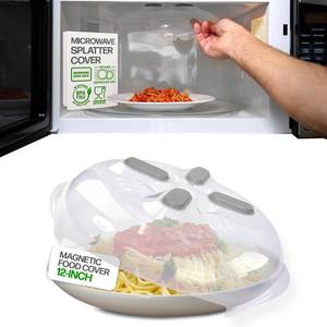 lot 16225 image: HOVER COVER Magnetic Splatter Cover, 12-Inch Clear BPA-Free Food Lid, Vented Plate Guard with Steam Vents, Anti-Splash Microwave Lid, Dishwasher Safe, Space-Saving Magnetic Storage - Gray - Retail $27