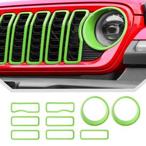 lot 16236 image: Grill Inserts for 2024 Jeep Wrangler JL Grille Cover and Headlight Cover Trim Accessories (Green) - Retail $46