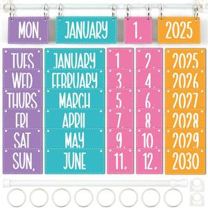 lot 16247 image: Naozinebi Colorful Calendar Bulletin Board Set Colorful Flip Calendar with Holder Colorful Classroom Decoration with 54 Date Cards Adjustable Calendar Holder for Classroom Home Decor Supplies - Retail $14
