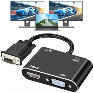 lot 16250 image: AKWOR VGA to HDMIVGA Adapter for Dual Monitors, VGA to HDMI Adapter Splitter 2 in 1,1080P60HZ Full HD Display Video Converter for PC Laptop Link MonitorHDTVProjector (for Windows and MaC os) - Retail $13
