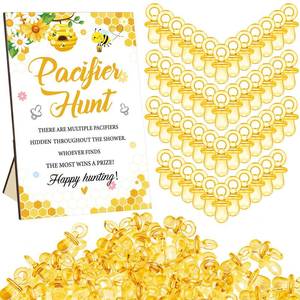 lot 16254 image: Thyle 51 Pcs Pacifier Hunt Baby Shower Games Include Hunt Sign and 50 Acrylic Pacifiers for Baby Shower Game Decoration Gift Sets Gender Reveal Party Decor(Bee) - Retail $10