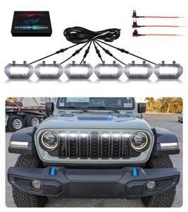 lot 16257 image: Grill Lights for Jeep Wrangler JL JLU Front Bumper Grille LED Running Marker Lamp Accessories (White, 2024-2025) - Retail $50