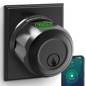 lot 16259 image: GeekTale Smart Door Lock Deadbolt, Fingerprint Deadbolt Door Lock with App, Twist to Lock and Unlock, Smart Lock for Front Door - Retail $60