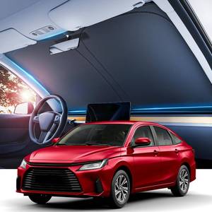 lot 16266 image: REEVAA 2025 Upgraded Car Windshield Sun Shade 99percent Sun Protection for Ultimate Interior Protection Keep Cool, Foldable Sunshade Car Accessories with Storage Bag  Small (59 x 29in) - Retail $15in