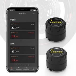 lot 16269 image: leepee Motorcycle Tire Pressure Monitoring System, Tire Pressure and Temperature Alarm, Wireless Motorcycle TPMS with 2 External Sensors, Support iOS and Android - Retail $38