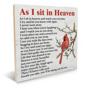 lot 16274 image: Sympathy Gifts for Loss of Loved One, Memorial Gifts for Loss of Mom Dad Husband Son, Cardinal Remembrance Gifts Wood Sign Plaque Keepsake Desk Decor for Home Bedroom 6.2 X 6.2 Inches - Retail $6,269
