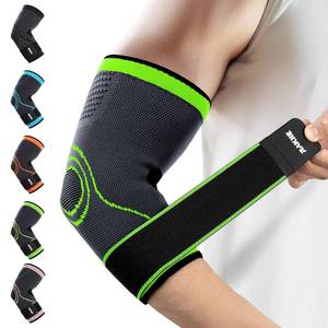 lot 16281 image: Rakiie Elbow Compression Sleeve 2 Pack, Elbow Brace for Tendonitis and Tennis, Pain Relief Elbow Brace for Men and Women, Sleeve Reduce Joint Pain for Tennis, Golfer, Weightlifting (Green, X-Small) - Retail $6