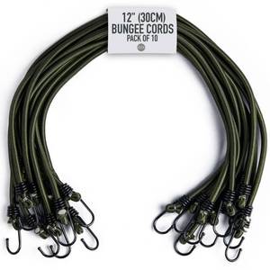 lot 16291 image: Pluvios - 12 (30CM) Bungee Cords with Hooks Heavy Duty Outdoor - 10 Pack � Choice of Sizes - Multi-Purpose Elastic Bungee Straps for Luggage, Camping - Weatherproof and UV - Retail $438in