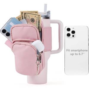 lot 16294 image: SUITMAT Water Bottle Pouch for Stanley Quencher Series Tumbler, Large Pouch Bag for Stanley Cup Accessories, Cup Backpack with Multiple Pockets for Phone, Cards, Keys (Bag Only) - Retail $18