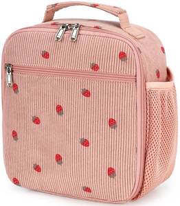 lot 16298 image: LEDAOU Lunch Box Kids Lunch Bag Insulated Cute Lunchbox Reusable Small Toddler Lunch Bags for School Travel or Picnic (Strawberry pink) - Retail $10