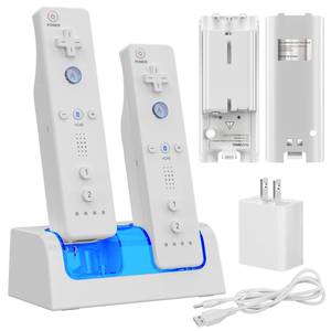 lot 16301 image: Remote Controller Charger for WiiWii U with 2 Pack 2800mAh Rechargeable Battery Pack, 2 Port Charging Station for Wii Controller, Remotes are not Included - Retail $14