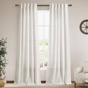 lot 16304 image: Linen Sheer Curtains 108 Inches Long Back Tab Rod Pocket 2 Panels Cream Semi Sheer Extra Long Curtains Light Filtering Modern Boho Drapes for Living Room Luxury Floor Length Curtain 9Ft 40x108 - Retail $2