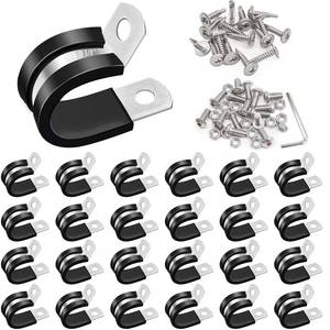lot 16319 image: Taiss 50PCS 38 Inch Cable Clamps 304 Stainless Steel Rubber Cushion Insulated Wire Clamps,Pipe Clamps,Loop Clamps,Hose Clamp,Metal Rubber Clips With Two Kinds Of Screws(10mm) F-098-10mm - Retail $10