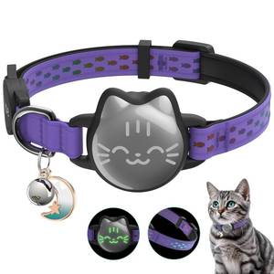 lot 16336 image: Waterproof Airtag Cat Collar, Breakaway Cat Airtag Collar with Luminous and Reflective Pattern Strap, Lightweight Kitten Collars for Apple Air tag, Hidden Holder for GPS Tracker - Cats, Kittens (9-13) - Retail $22in
