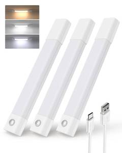 lot 16338 image: EZVALO 3 Pack 7in Motion Sensor Light Indoor, Wireless Under Cabinet Lighting, 30 LED Rechargeable Closet Lights, Dimmable, 3 Color Temperatures, Counter Lights for Wardrobe, Pantry, Bedroom, Kitchen - Retail $10
