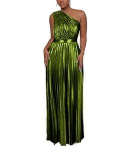 lot 16341 image: AOMEI Womens Green Luxury Metallic One Shoulder Sleeveless Elegant Pleated Long Dress (XXXL,3X-Large) - Retail $55
