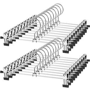 lot 16349 image: NORTHERN BROTHERS Pants Hangers with Clips Heavy Duty 20 Pack, Adjustable Metal Pants Hanger, Skirt Hangers with Clips Space Saving Hangers for Jeans - Retail $22