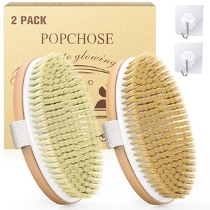 lot 16351 image: POPCHOSE Dry Brushing Body Brush, Natural Bristle Dry Skin Exfoliating Brush Body Scrub for Flawless Skin, Cellulite Treatment, Lymphatic Drainage and Blood Circulation Improvement - Retail $8