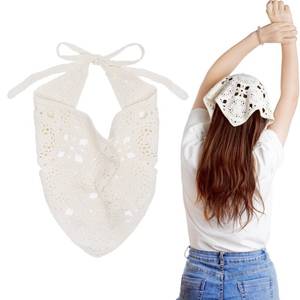 lot 6102 image: hoyuwak Crochet Bandanas Headbands Head Scarf Hair Scarf for Women Girls Knitted Floral Hair Accessories for Hair Styling Festival Holiday Christmas Decor(White) - Retail $6