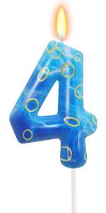 lot 6104 image: Blue and Golden Ring 4 Candle, Number 4 Candle Cake Topper Boy Birthday Decorations, Cartoon Themed Birthday Party Supplies - Retail $6