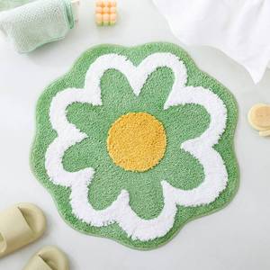 lot 6108 image: TRUEDAYS Sage Green Flower Shaped Bath Rug - Non-Slip Water Absorbent Bathroom Mat - Super Cute Machine Washable Bathroom Rug - Small Round Floral Soft and Fluffy Bath Mat - Retail $18
