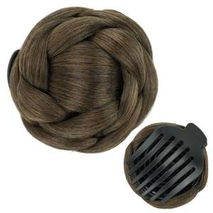 lot 6121 image: IMISSU Braided Chignon Dancer Hair Donut Hairpieces Scrunchie Claw Hair Bun Updo for Wedding Party (M1 Mix Brown) - Retail $20