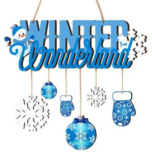 lot 6127 image: Namalu Winter Wonderland Ornaments Wooden Blue and White Christmas Decorations Door Sign Snowflake Glove Ornaments for Xmas Winter Holiday Farmhouse Indoor Outdoor - Retail $9