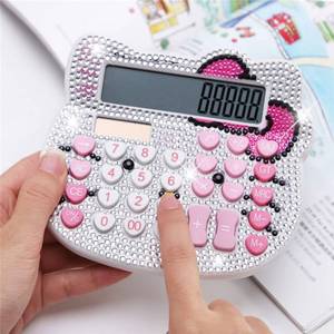 lot 6141 image: Hello Kitty Calculator, Xinyu Lighting Creative and Cute Solar Calculator, 12-Digit LCD Display, Suitable for Adults and Children, Solar and Battery Powered (White Jewel Model) - Retail $9