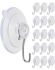 lot 6142 image: LUPYJI Suction Cup Hooks, Transparent PVC Removable Reusable, for Glass Windows, Mirrors, Doors, Tiles, 15 Pack - Retail $9
