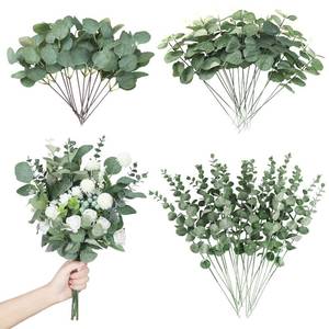 lot 13168 image: Giegxin 90 Pcs 3 Kinds Mixed Eucalyptus Leaves Stems Bulk Artificial Silver Dollar Leaves Picks Dried Eucalyptus Bundle Faux Spray for Wedding Vase Bouquet Floral Arrangement (Green) - Retail $24