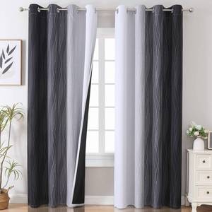 lot 13170 image: Estelar Textiler Black and Greyish White Ombre Blackout Curtains 90 Inch Length 2 Panels Set, Thermal Insulated Drapes for Bedroom,Full Room Darkening Grommet Gradient Curtains for Living Room,52Wx90L - Retail $47