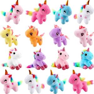 lot 13177 image: 16 Pack Mini Stuffed Unicorn Animal Toys Small Rainbow Stuffed Unicorn Animal Toys Bulk for Christmas Easter Wedding Birthday Goodie Bag Stuffer Party Favors Gift - Retail $26