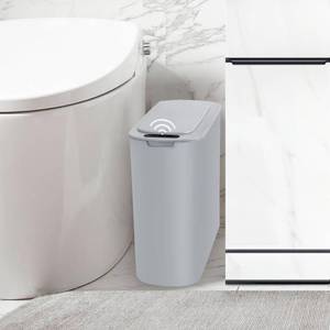 lot 13181 image: Automatic Motion Sensor Bathroom Trash Can with Lid, 2.6 Gallon Touchless Trash Bin, Smart Garbage Can Plastic Slim Wastebasket for Bedroom, Office, Dorm (Grey) - Retail $30