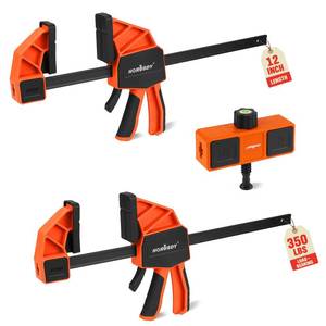 lot 13185 image: HORUDSY 3-Pack 12-Inch Bar Clamps Set with Leveling Block Clamps, Heavy Duty 350LBS Load, One-Handed Quick Grip Woodworking Clamps, Expandable Spreader with Connector - Retail $20