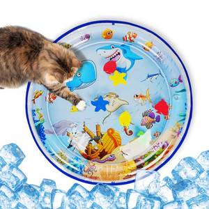 lot 13193 image: Pawfun Cat Water Mat with Thickened Cover - Leakproof Pet Water Bed for Cats and Small Dogs, Interactive Sensory Play Mat for Cats and Puppies-Round - Retail $18