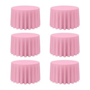 lot 13200 image: BRILLMAX 6 Pack Pink Round Tablecloths 108 Inch - Circle Bulk Linen Polyester Fabric Washable Table Cloth Cover for Wedding Reception Banquet Birthday Party Buffet Restaurant - Retail $60