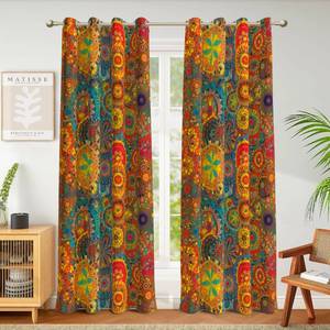 lot 13203 image: Weesire Boho Blackout Curtains for Bedroom and Living Room, 2 Panels, 100percent Blackout, Colorful Bohemian Hippie Pattern, Multicolor Funky Abstract, Classic Modern Rustic, 52x84 Inches - Retail $38