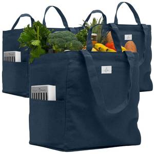 lot 13204 image: Nook Theory 3 Pcs Reusable Grocery Bags - Heavy Duty Canvas Bags, Large Reusable Shopping Bag, Picnic, 100percent Cotton (Deep Blue) - Retail $230
